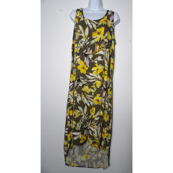 Evri Large Floral Yellow Dress Long Maxi High Low Sleeveless Flowy Boho Casual - Picture 2 of 11